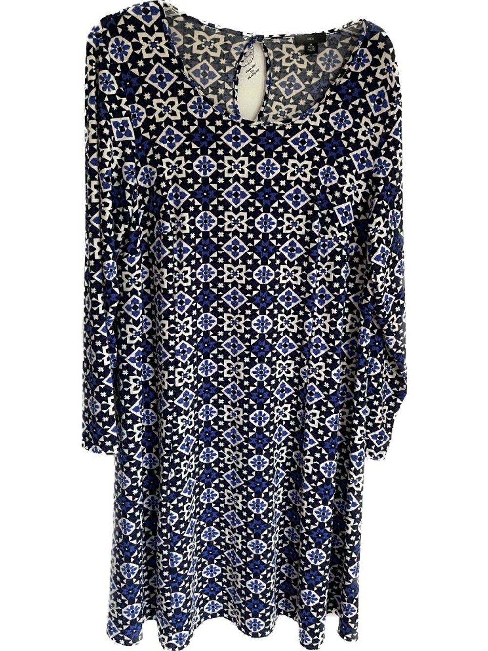 Long Sleeve Dress Knee Length Geometric Print Women Size 14/16 Ellos
